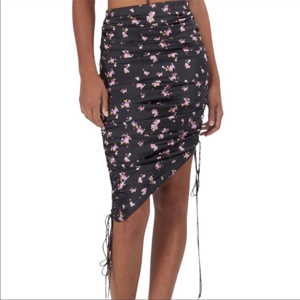For Love And Lemons Black Lavender Floral Laramie MIDI Skirt